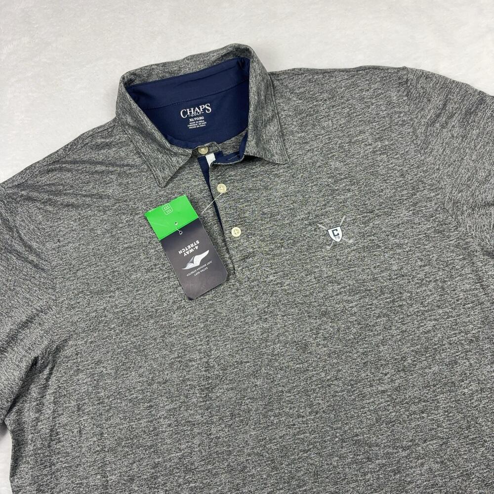Chaps Golf Long Sleeve Polo Shirt Mens XL Gray Stretch Tagless Easy Care
